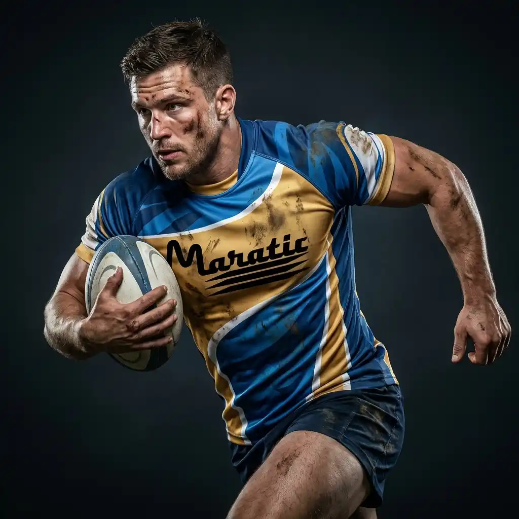 Custom rugby kit - player in action